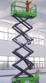 Green 10m Self Propelled Electric Scissor Lift Aerial Work Platform With Hydraulic Motor Driving