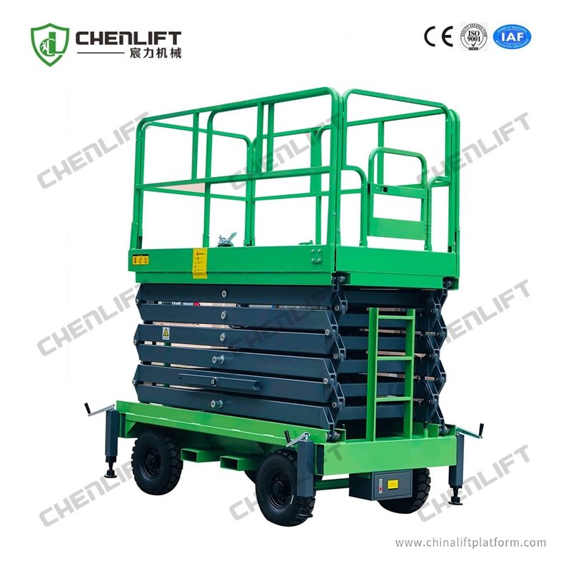 16 Meters Hydraulic Lift Platform Scissor Lift 300Kg For Working At Height In Green